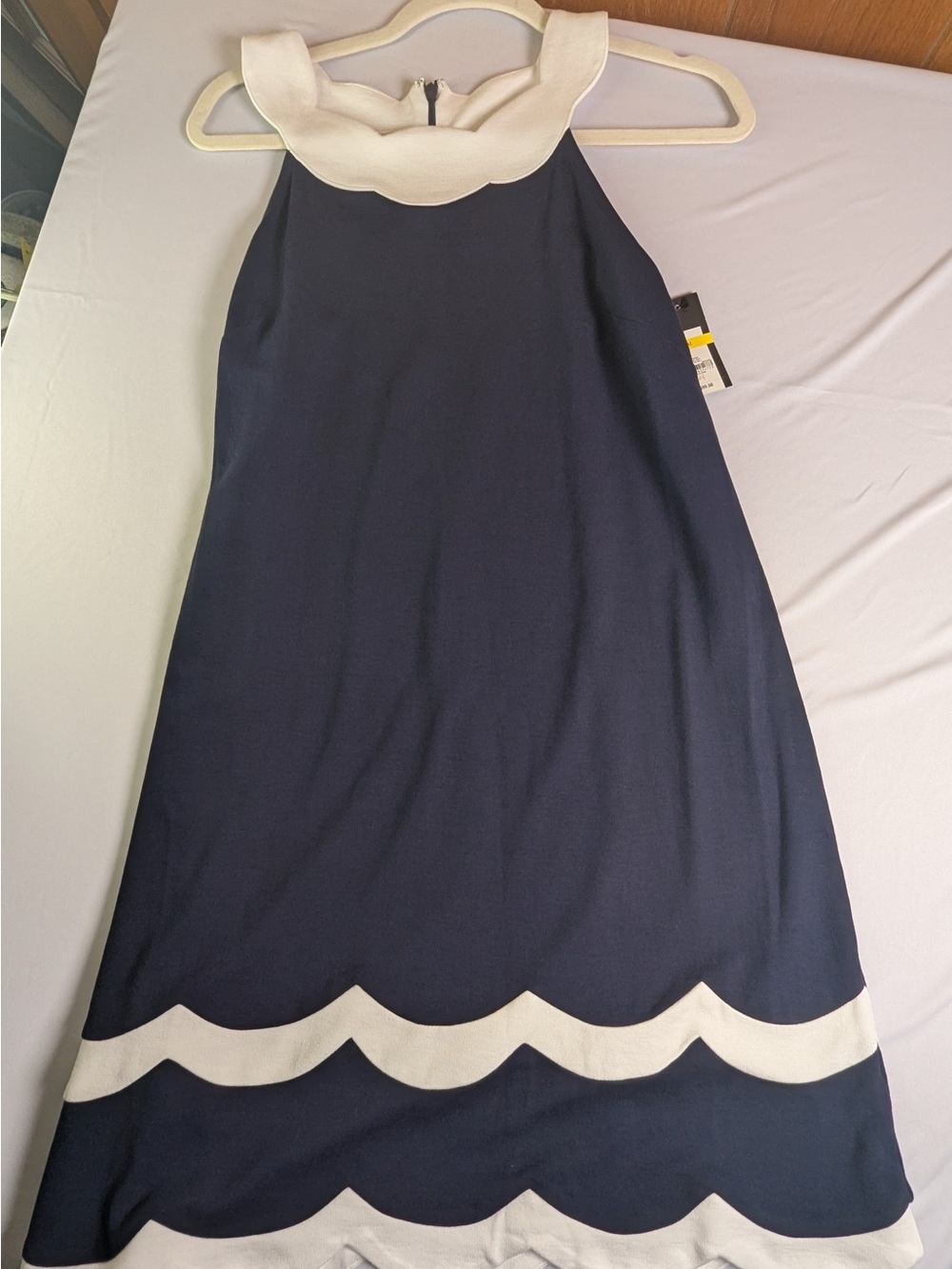 Crown & Ivy Navy and White Scallop-Trim Sleeveless Dress - Picture 3 of 6